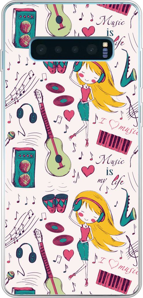 MuchoWow Handyhülle Schutzhülle Hülle für Telefoonhoesje Samsung Galaxy S10 Lite Mädchen - Musik - Kopfhörer - Muster - Mädchen - Rosa - K...