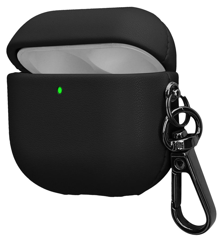 kwmobile Kunstleder Hülle für Apple Airpods 4 Case - Slim Cover mit Karabiner - Kopfhörer Tasche - Etui in Schwarz