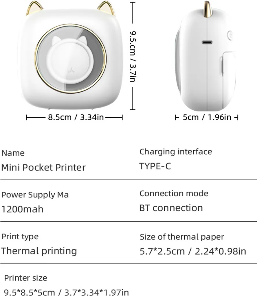 C23 Mini Stampante Termica Bluetooth | 200 DPI Inkless Printer - 14