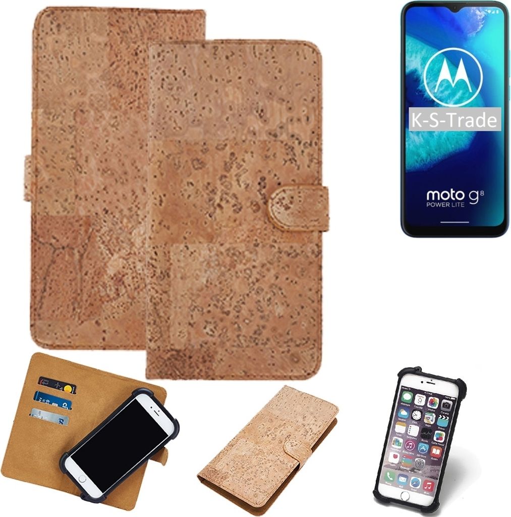 K-S-Trade Hülle kompatibel mit Motorola Moto G8 Power Lite Kork Handyhülle Cover Schutzhülle TPU Case Bumper in Hellbraun, (1x)