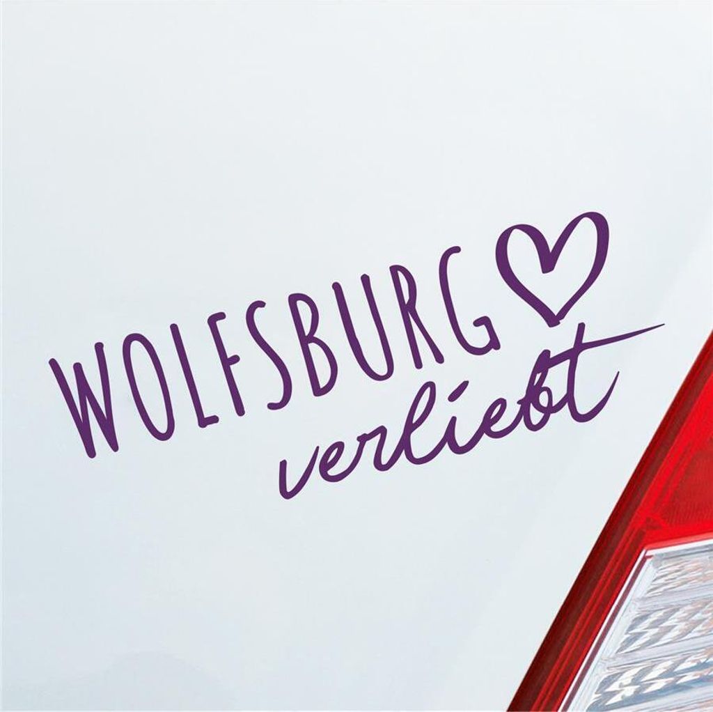 Auto Aufkleber Wolfsburg verliebt Herz Stadt Heimat Liebe Car 19x7 cm Lila Sticker Heckscheibenaufkleber