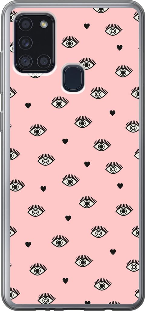 MuchoWow Handyhülle Schutzhülle Hülle für Telefoonhoesje Samsung Galaxy A21s Mädchen - Augen - Rosa - Muster - Mädchen - Kinder - Kinder Si...