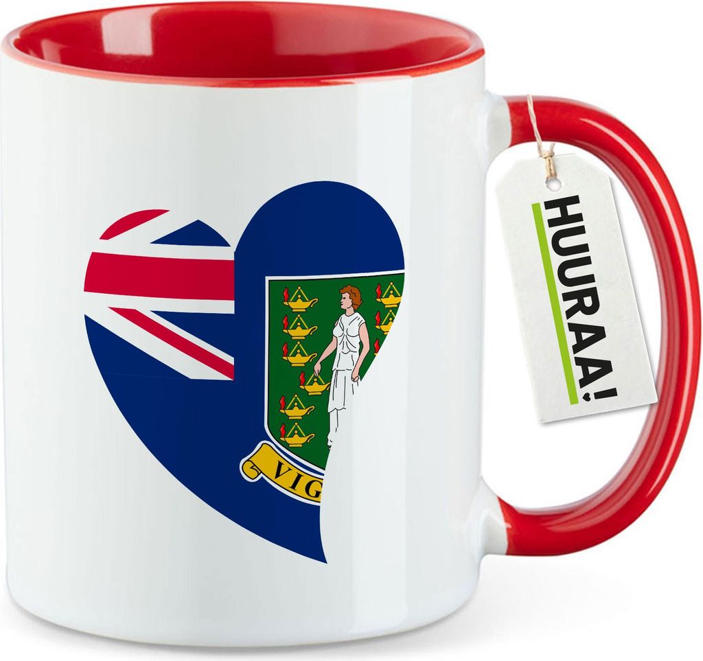 Huuraa Kaffeetasse Britische Jungfrau Inseln Flagge Herz 330ml Rot Keramik Kaffeebecher Geschenkidee