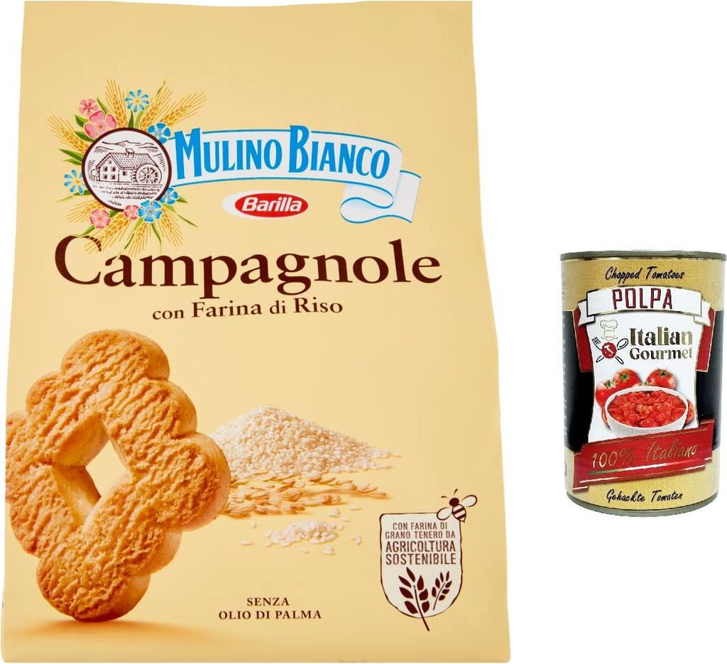 12x Mulino Bianco Campagnole Shortbread-Kekse mit Reismehl 700g + Italian gourmet polpa 400g
