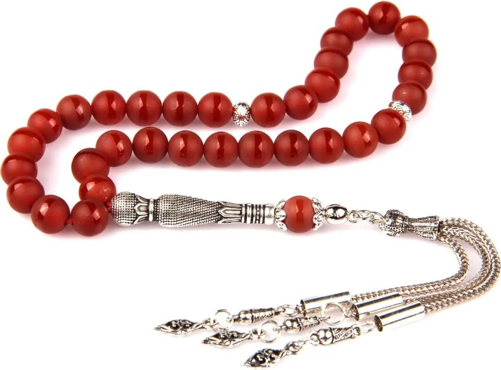 Chapelet en agate naturelle veinée mate avec 33 perles de 8mm pour homme