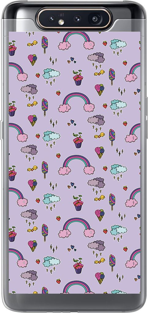 MuchoWow Handyhülle Schutzhülle Hülle für Telefoonhoesje Samsung Galaxy A80 Muster - Regenbogen - Krone - Mädchen - Kinder - Kinder Silikon ...