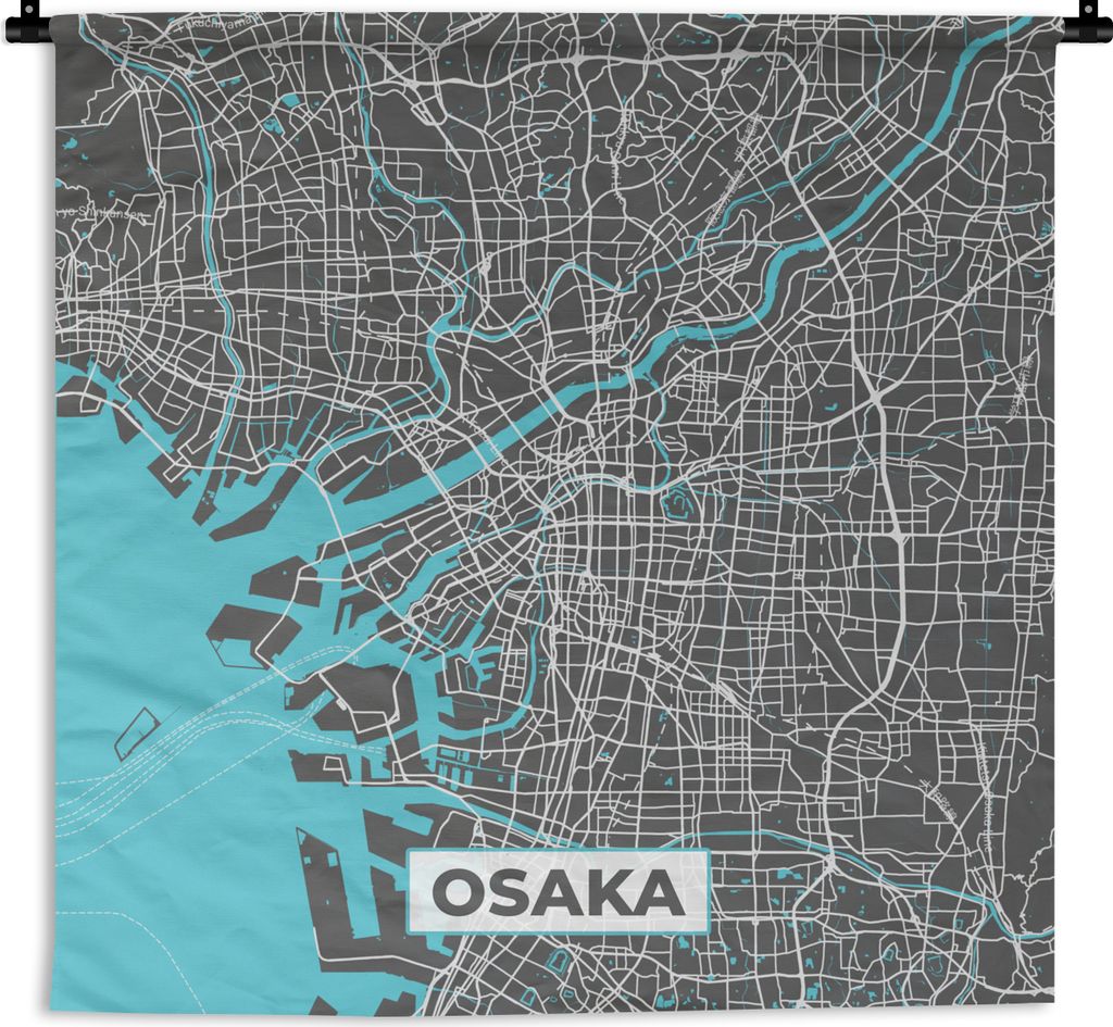 MuchoWow Wandteppich Wandbehang Osaka - Blau - Karte - Stadtplan 120x120 cm Tapisserie Dekoration Wandtuch - Modern - Baumwollgewebe
