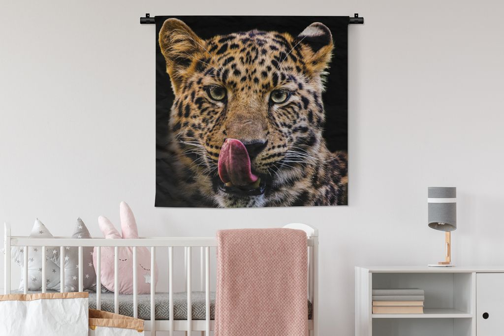 MuchoWow Wandteppich Wandbehang Leopard - Schwarz - Nahaufnahme 90x90 cm Tapisserie Dekoration Wandtuch - Wandaufhänger
