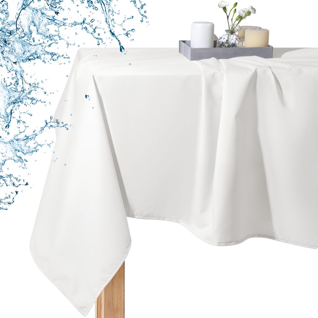Fleckenabweisende Gartentischdecke 140X240, Wasserdichte Terrasse, Balkon Im Freien, Weiss