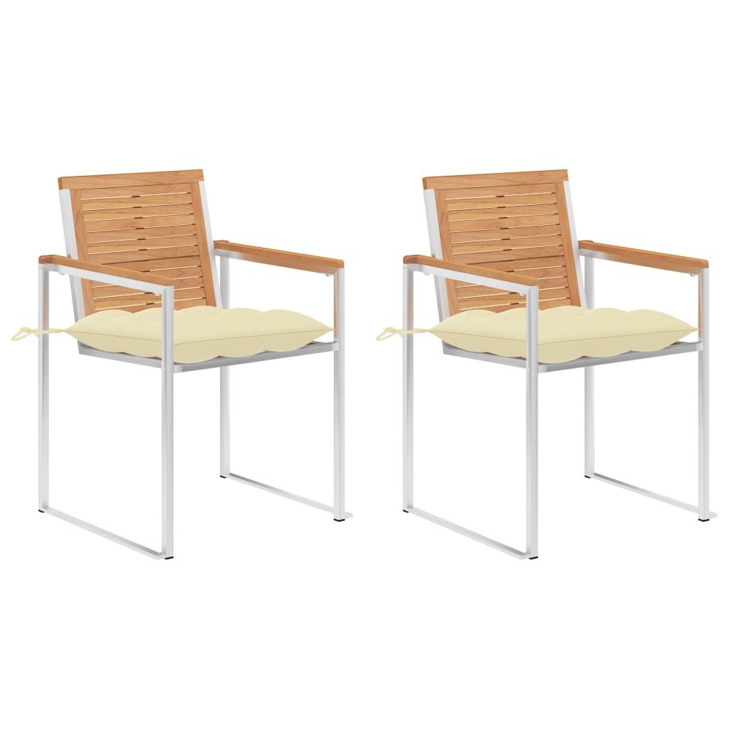 CLORIS - Möbel Gartenstühle mit Kissen 2er set Massivholz Teak und Stahl Gartenstühle Neu4635 2parcel