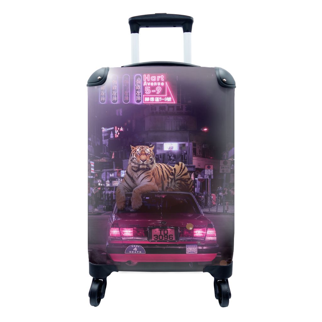 MuchoWow Koffer Handgepäck Trolley Rollkoffer Kleine Reisekoffer mit 4 Rollen - Tiger - Taxi - Stadt - Cabin Size < 55x40x23 cm & 55x40x20 cm - ...