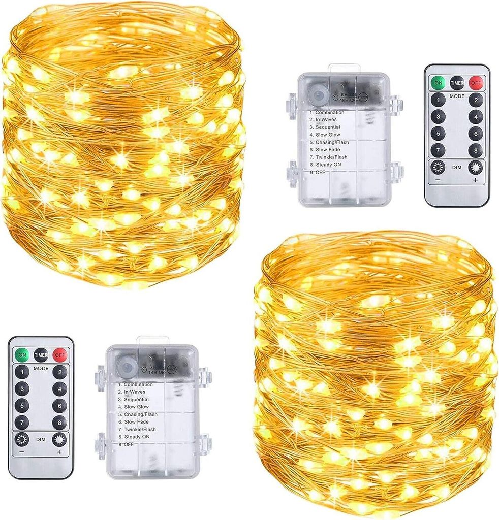 2x LED Lichterkette 10m 100 LEDs Warmweiß 8 Modi Produktbild 