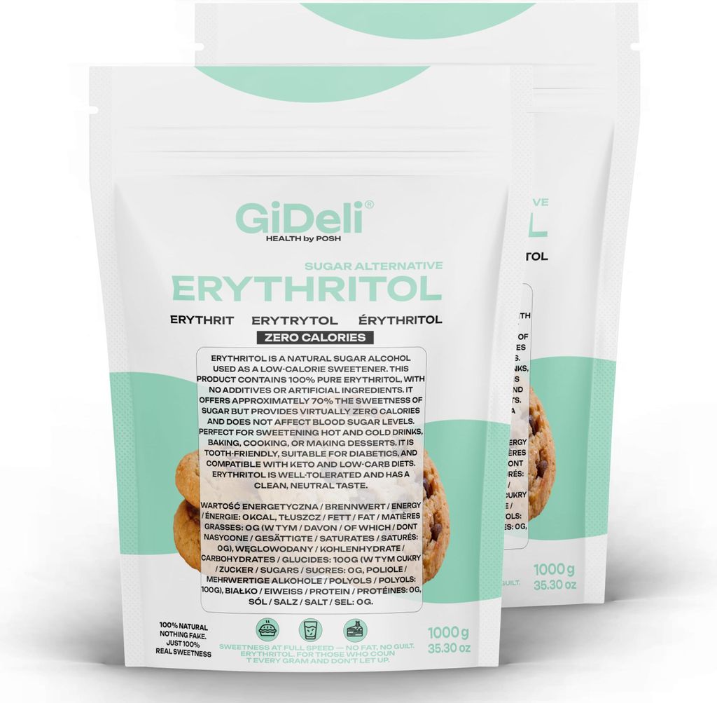 GiDeli Erythritol 2x1kg Doypack Zuckerersatz Natürlich Kalorienarm Premium Set