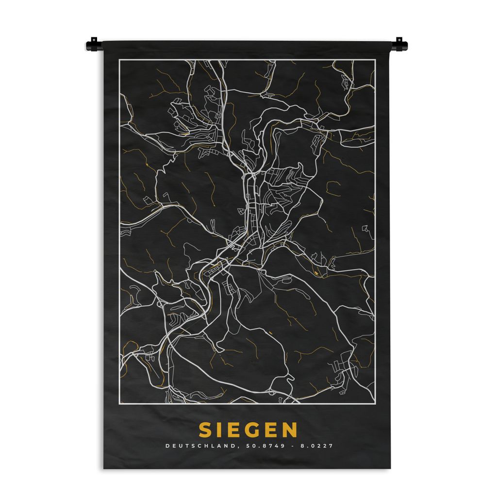 MuchoWow Wandteppich Wandbehang Siegen - Stadtplan - Gold - Deutschland - Karte 120x180 cm Tapisserie Dekoration Wandtuch - Schlafzimmer - Dekora...