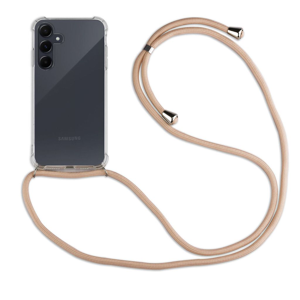 Handykette für Samsung Galaxy A35 Handyhülle mit Band Case Hülle mit Kordel Hand Beige / Braun