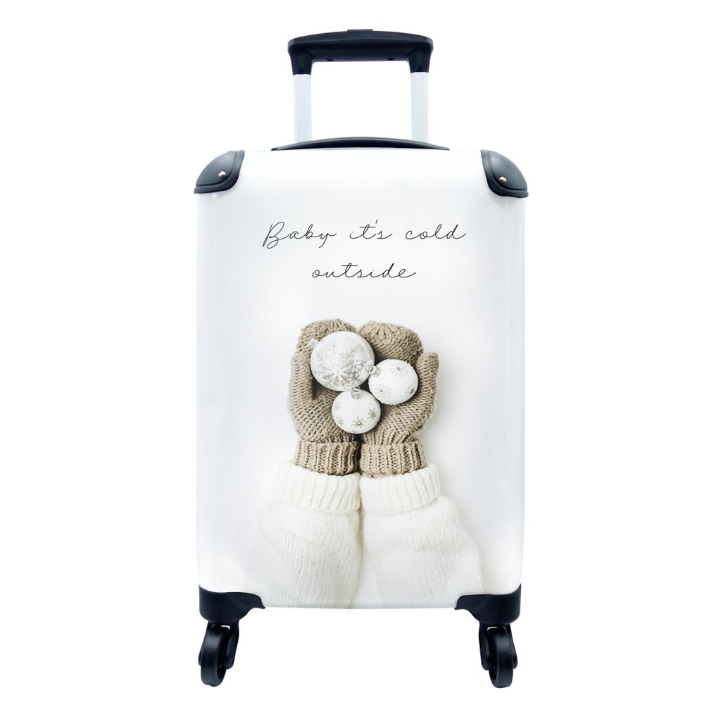 MuchoWow Koffer Handgepäck Trolley Rollkoffer Kleine Reisekoffer mit 4 Rollen - Winter - Handschuhe - Weihnachtskugeln - Cabin Size < 55x40x23 c...