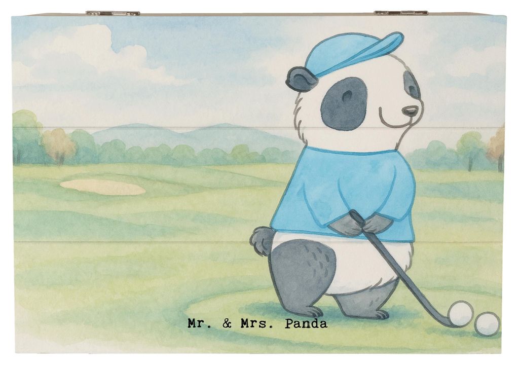 Mr. & Mrs. Panda Box Panda Golfen Design 22 x 15 cm - Weiß - Geschenk, Golfturnier, Holzkiste, fotobox, Truhe, Golf Verein, spielen, Kiste, gesche...