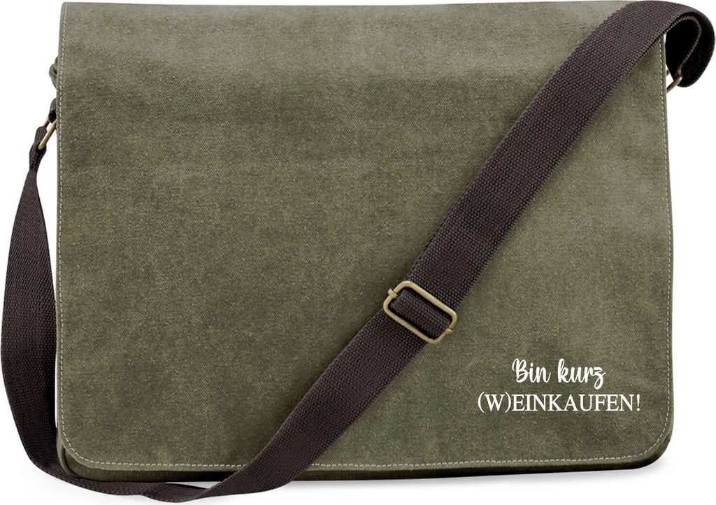 Huuraa Umhängetasche Bin kurz (W)Einkaufen Schriftzug 14 Liter Military Green Canvas Laptoptasche Geschenkidee