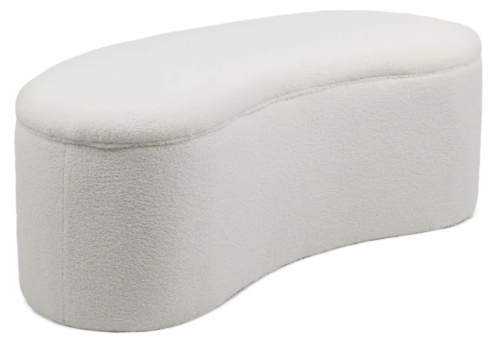Banquette-Coffre en Tissu Bouclette Blanc Beanie avec Forme Organique
