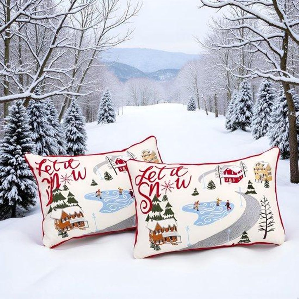 Unyqoos Set mit 2 Winter-Kissenhüllen für festliche Weihnachtsdekoration im Haus