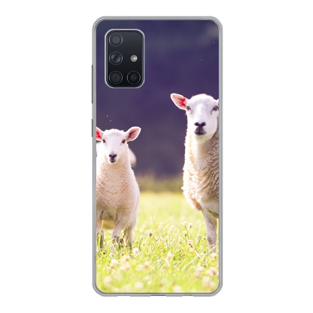 MuchoWow Handyhülle Schutzhülle Hülle für Samsung Galaxy A51 Schaf - Lamm - Blumen Silikon Softcase Handy Hülle - Schutzabdeckung
