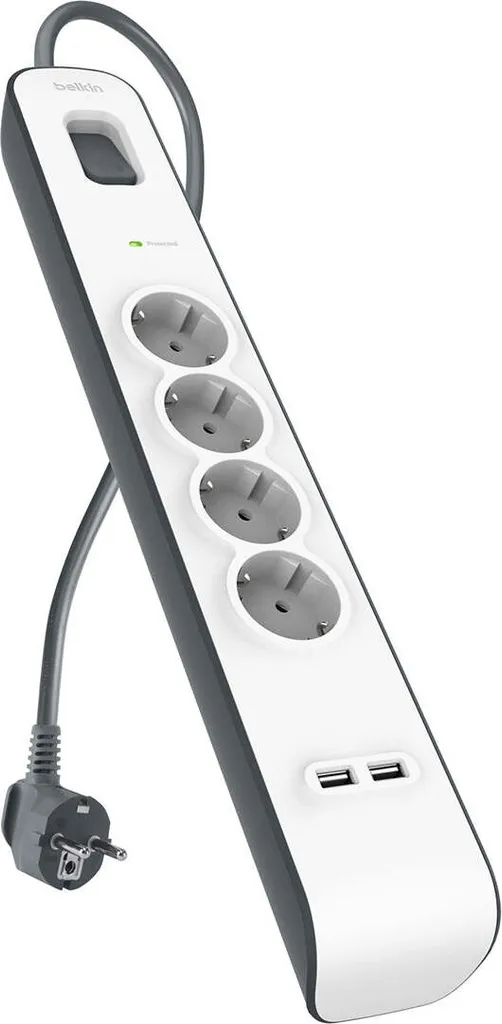 Belkin Multiprise 4 Prises avec 2 Ports USB-A 2m BSV401vf2M-V2 Noir