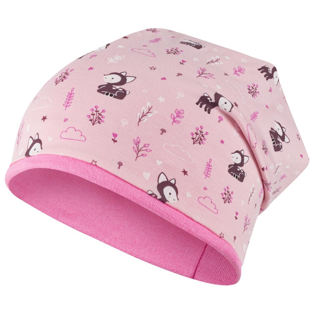 Mädchen Mütze Beanie Übergangsmütze Stoff Baumwolle doppellagig, Rosa, Gr. 50-52