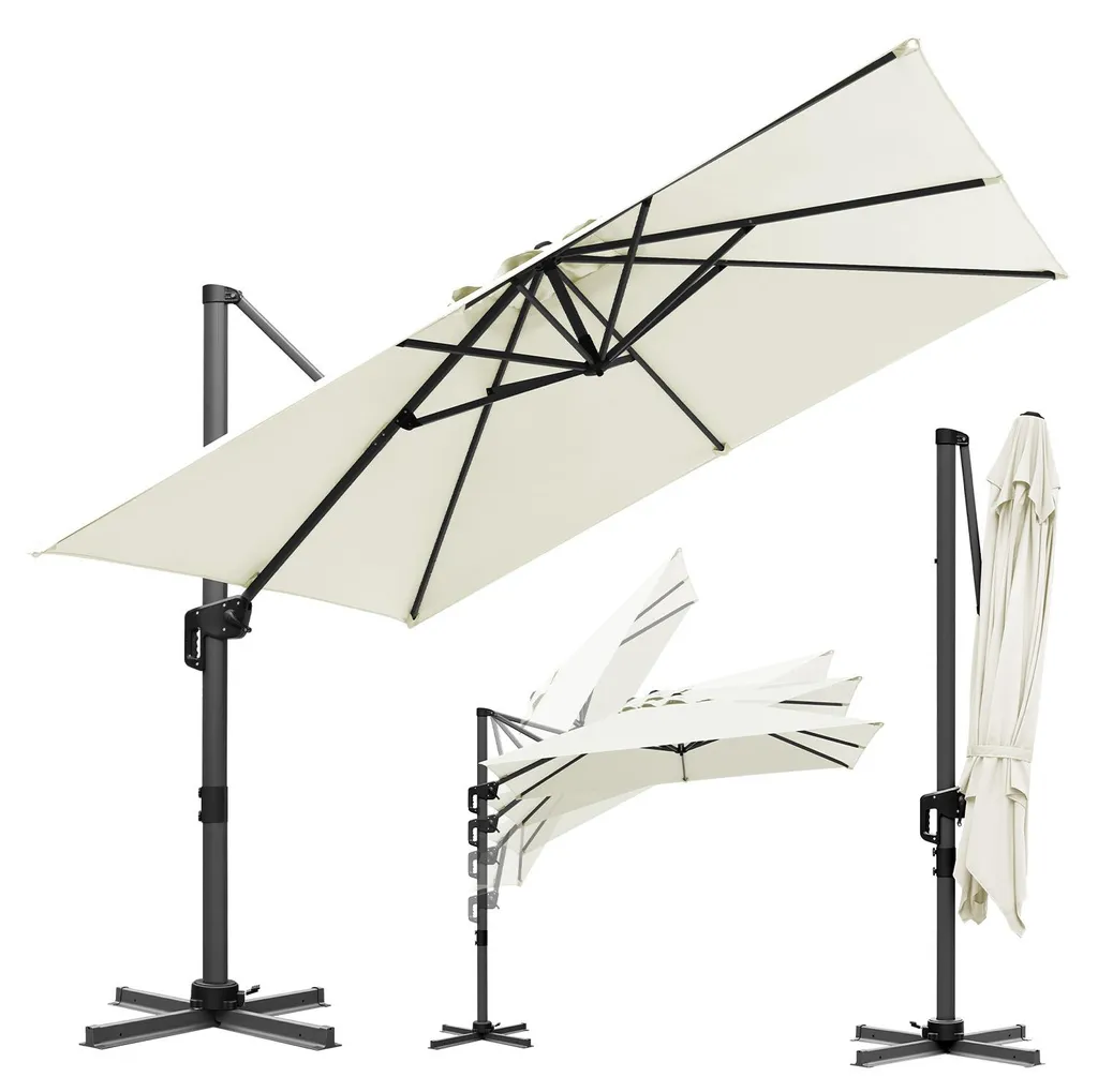 Parasol Manivelle Ø300 cm Crème - Toile Anti-UV Haute Qualité Izrielar