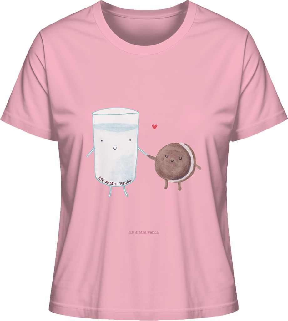 Mr. & Mrs. Panda Baumwoll T-Shirt Damen Milch Keks Größe M - Baumwolle Pink - Geschenk, Oberteil, Milk, Kekse, Kaffee, Lustige Sprüche, Kurzarm,...
