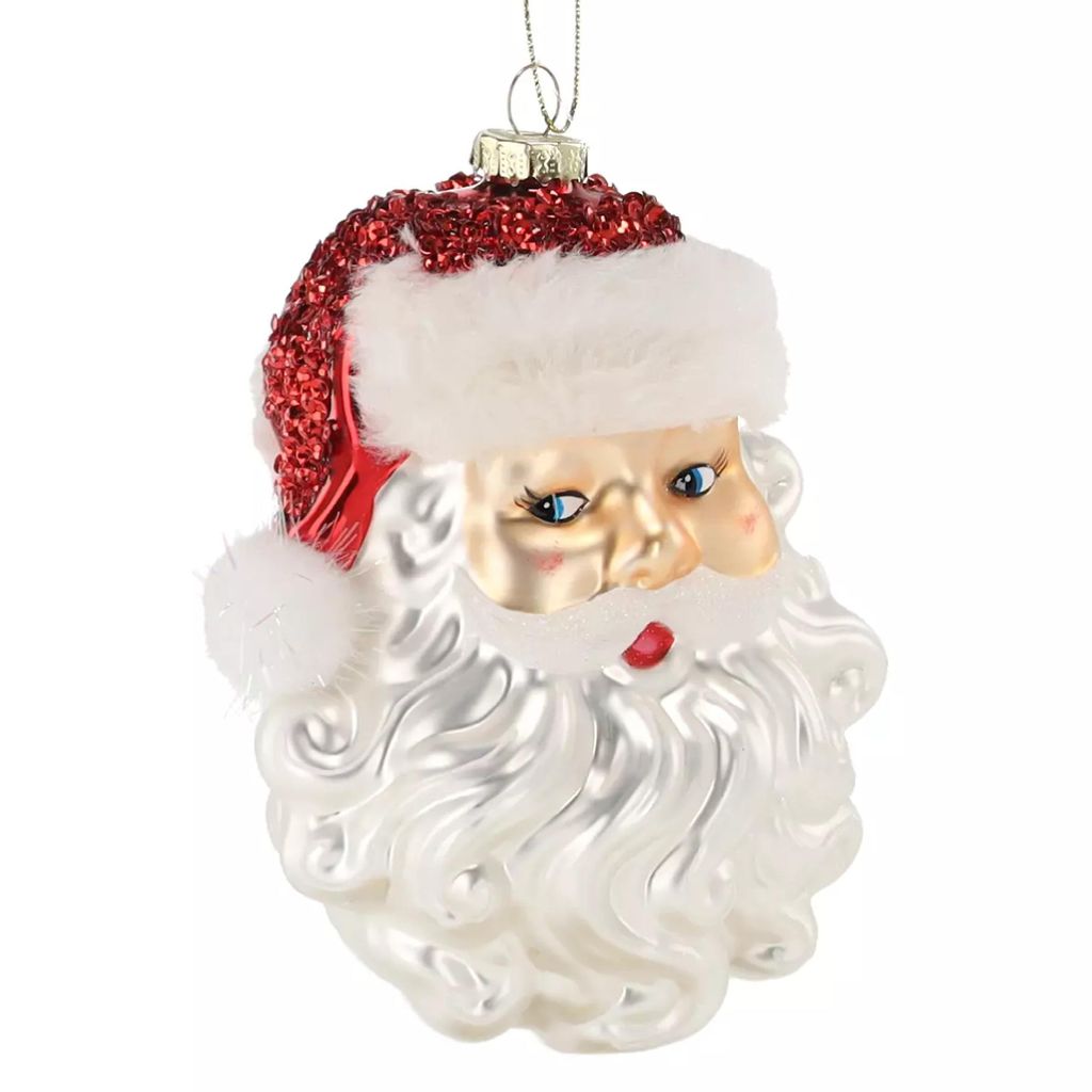MIKONI Weihnachtskugel | Weihnachtsmann (9,5 x 6,7 x 12cm) | aus GLAS, Christbaumkugel, Mundgeblasen, Handbemalt, Christbaumschmuck, Figuren, Zapfen