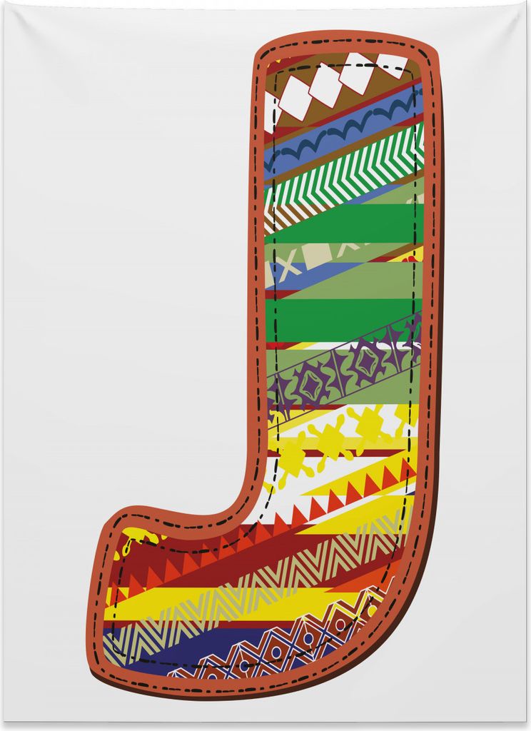 Abakuhaus Buchstabe J Wandteppich, Ornament Design Brief aus Weiches Mikrofaser Stoff Kein Verblassen Klare Farben Waschbar, 110 x 150 cm, Mehrfarbig