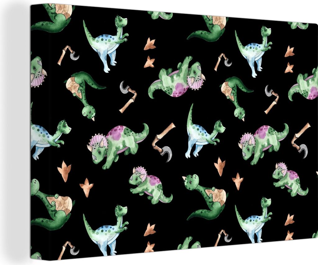 OneMillionCanvasses - Leinwandbilder - 140x90 cm, Kinderzimmer - Dinosaurier - Schwarz - Jungen - Mädchen - Kind, Wandbilder Kunstdruck Wanddeko...