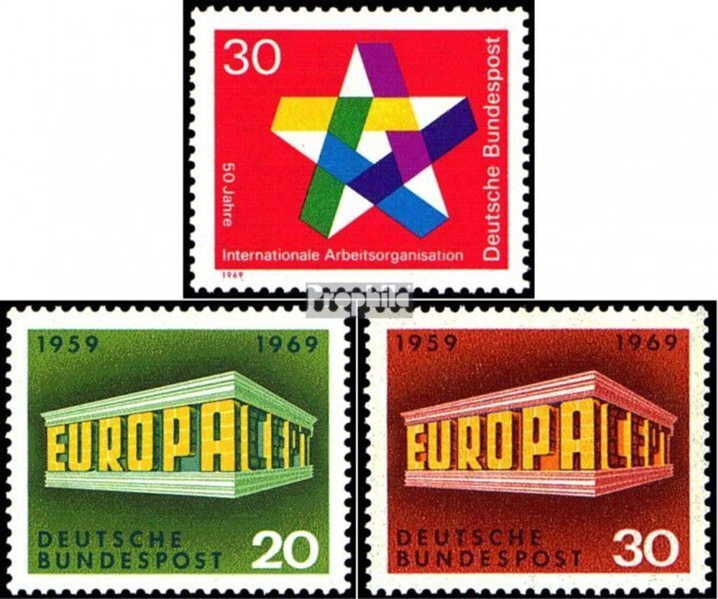 Briefmarken BRD (BR.Deutschland) 1969 Mi 582,583-584 (kompl.Ausg.) postfrisch 50 Jahre Internationale Arbeitsorganisation