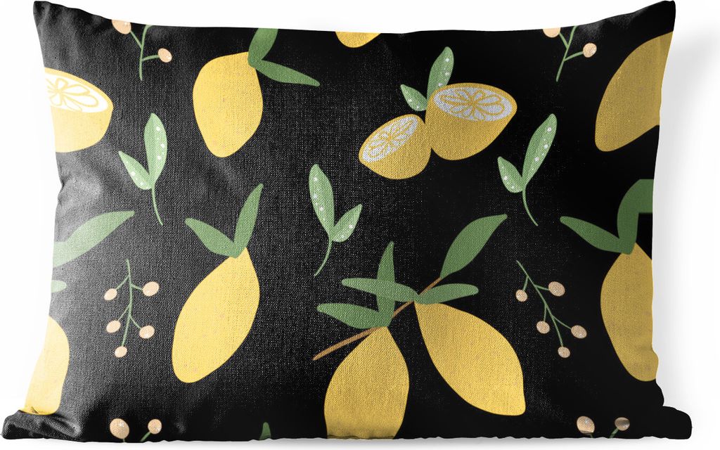 MuchoWow Outdoor Kissen - Zitrone - Muster - Abstrakt - Schwarz - 50x30 cm - Wetterfest - Lounge Kissen - Sofa kissen - Wohnzimmer Dekoration