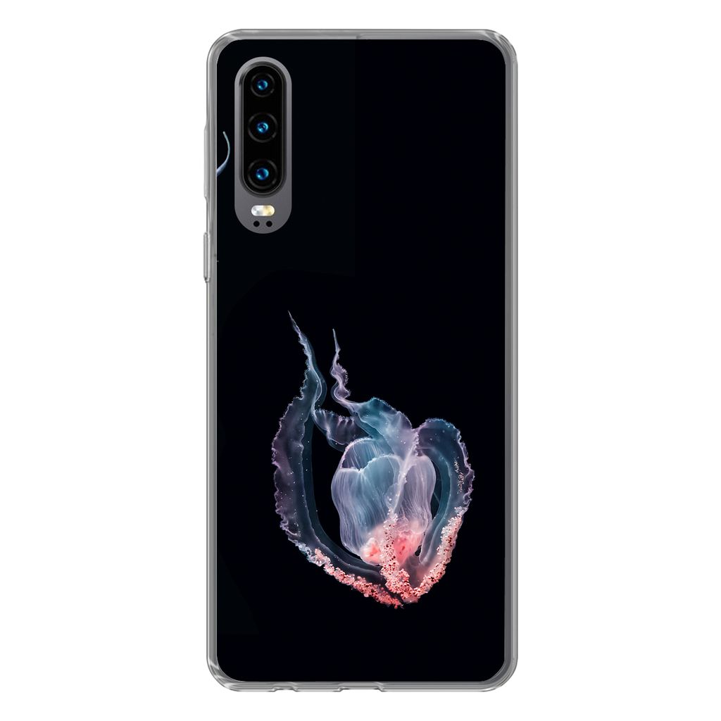 MuchoWow Handyhülle Schutzhülle Hülle für Huawei P30 Quallen - Meerestiere - Schwarz Silikon Softcase Handy Hülle - Kartenbesitzer