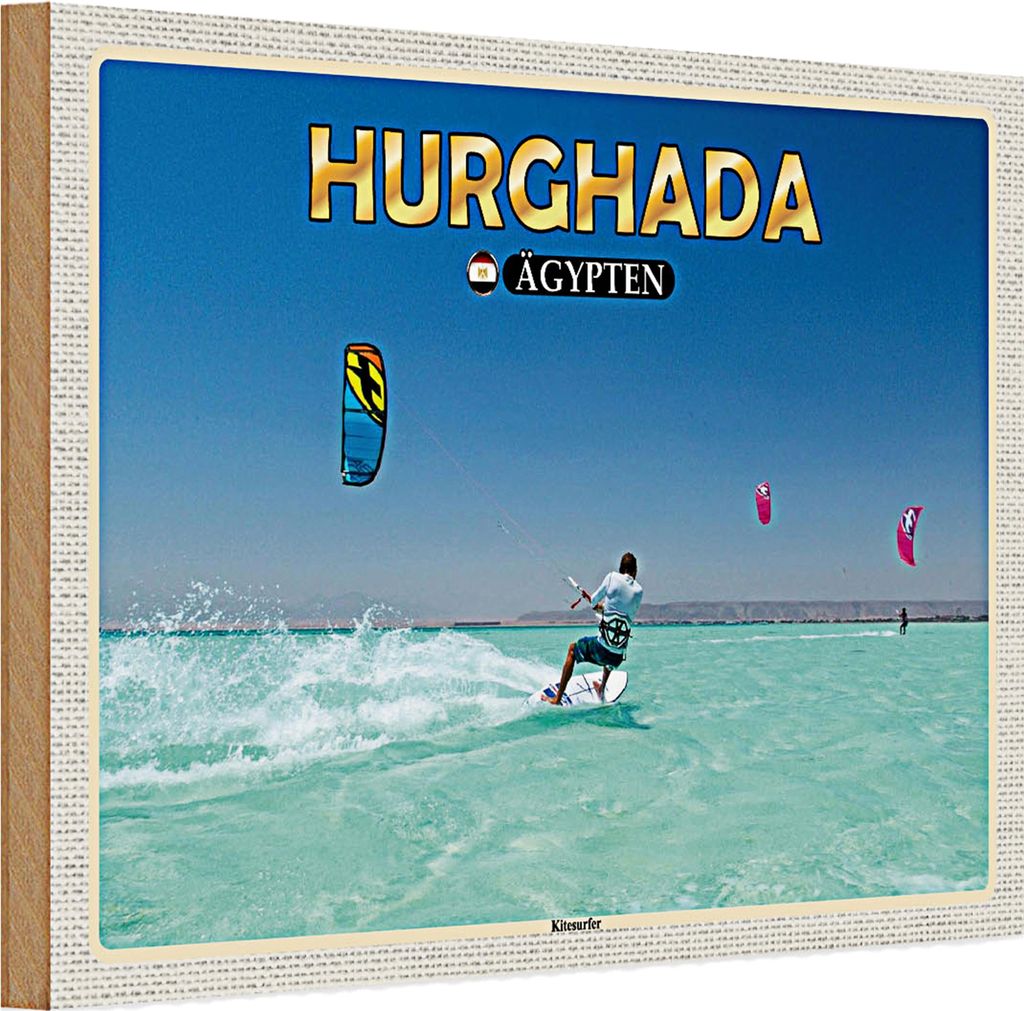 Holzschild Reise 30x20cm Hurghada Ägypten Kitesurfer Urlaub