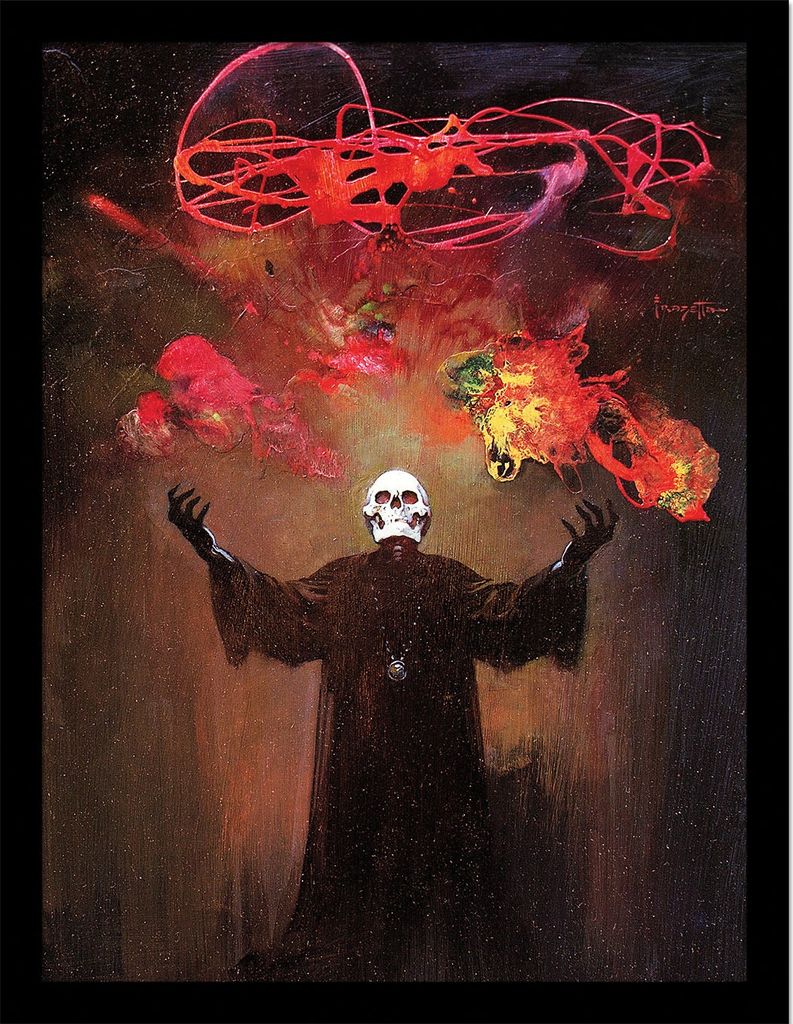 Frazetta - Gerahmtes Poster "Skull King" PM8066 (40 cm x 30 cm) (Rot/Schwarz/Weiß)