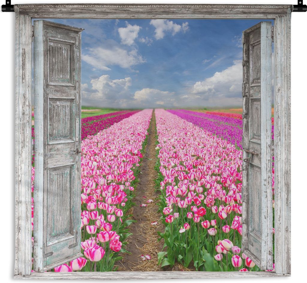 MuchoWow Wandteppich Wandbehang Blumen - Tulpen - Ansicht - Regenbogen 150x150 cm Tapisserie Dekoration Wandtuch - Wohnaccessoires - Modernes