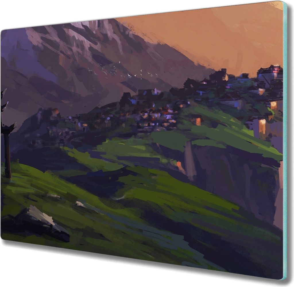 Coloray Hackbrett Herdabdeckplatte 60x52 cm Küchenbrett Kochplattenabdeckung Schneidebrett - Malerei Stadt Berg