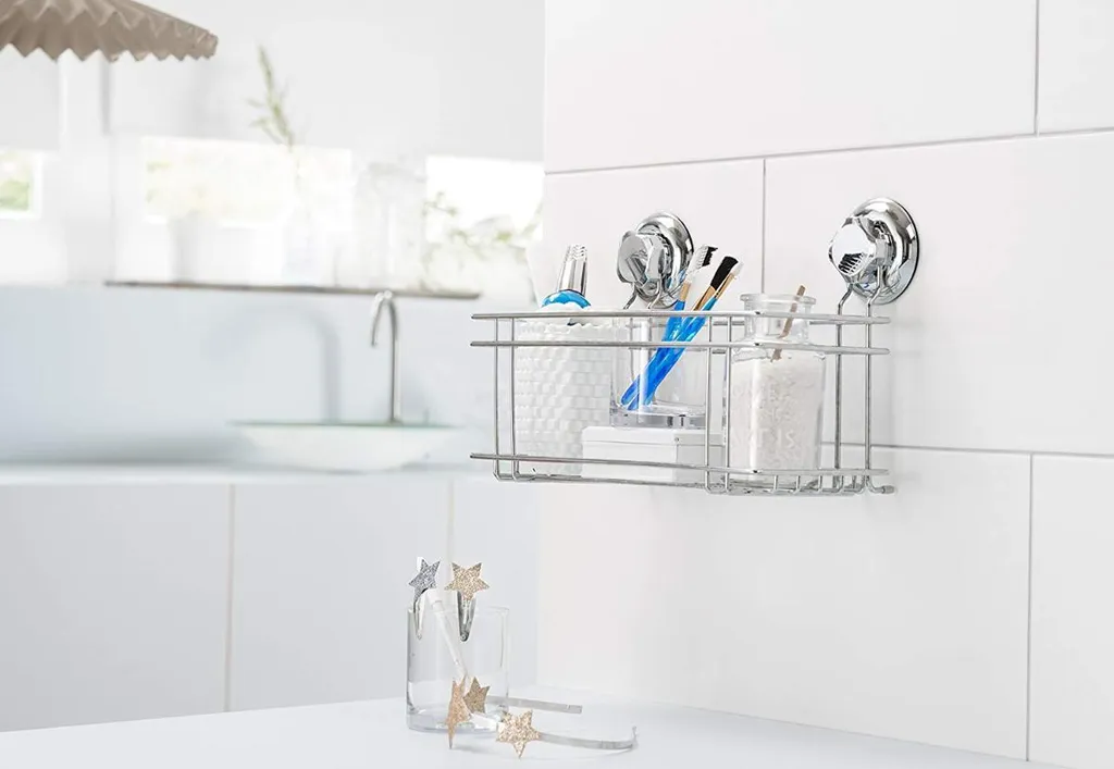 Support ventouse acier argenté 30 cm : Rangement Douche sans perçage - 3