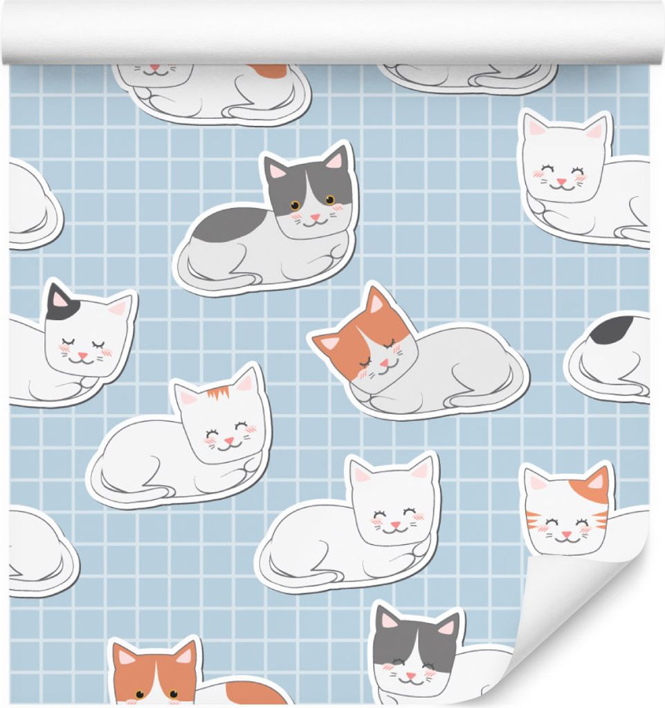 10m VLIES TAPETE Rolle Kinderzimmer Lustige Katzen Linien Kariert XXL