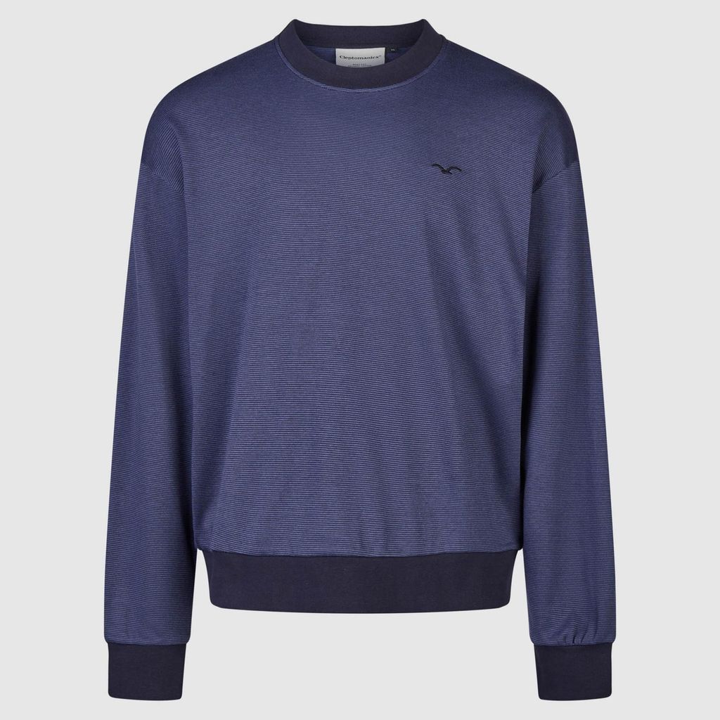 Cleptomanicx Boxy Crewneck Ligull Mini Stripe Sky Captain XL