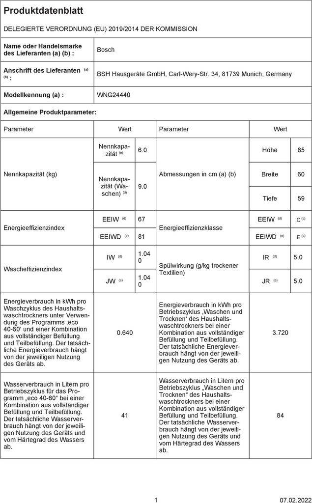Bosch Serie | 6 Waschtrockner, 9/6 kg, 1400 U/min. WNG24440 Produktbild 9