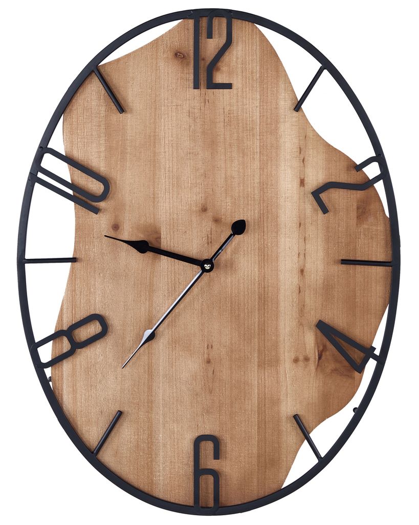 BELIANI Wanduhr Heller Holzfarbton und Schwarz Metall 46x60 cm Oval Unförmig Arabische Ziffern Modern für Wohnzimmer Küche Schlafzimmer Wanddeko...