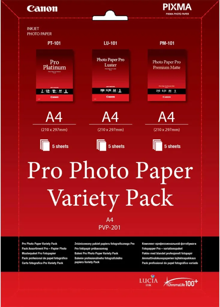 Canon Pro Variety Pack PVP-201 - Kit di 15 fogli di carta fotografica A4 (210 x 297 mm)
