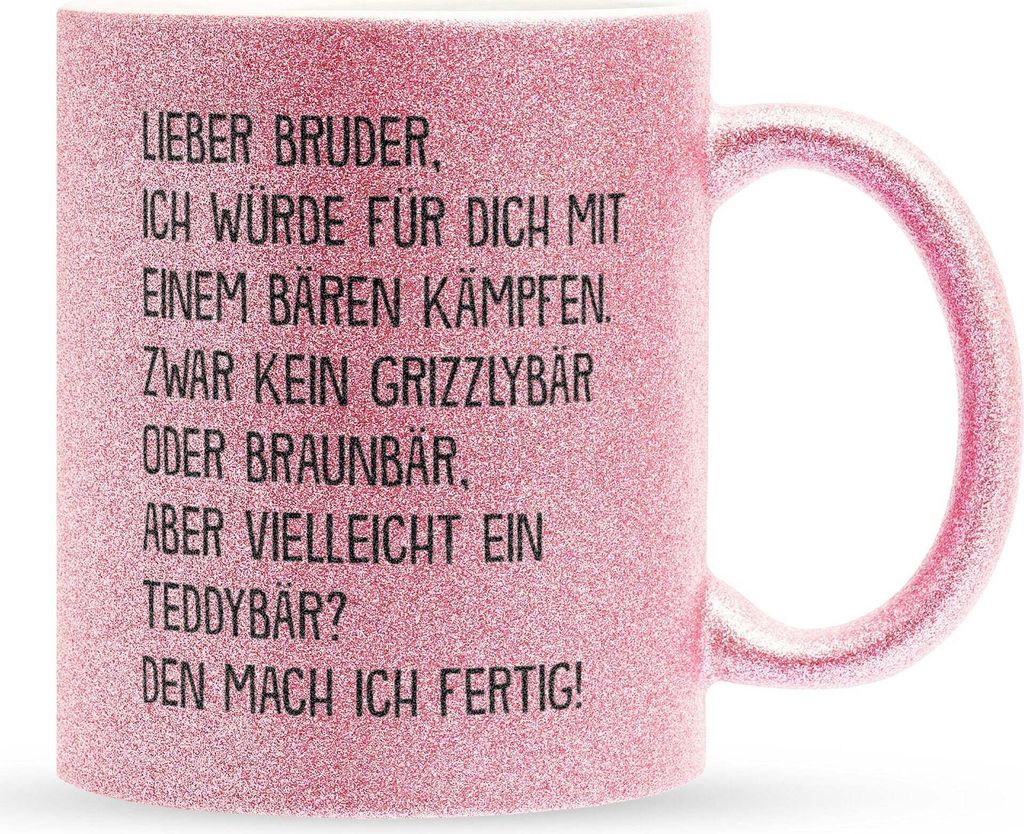 22Feels Glitzertasse Pink Bruder Geschenk Geburtstag Weihnachten Geschwister Jungs Männer Haferl Teenager Bruderherz Geschenkidee Bürotasse