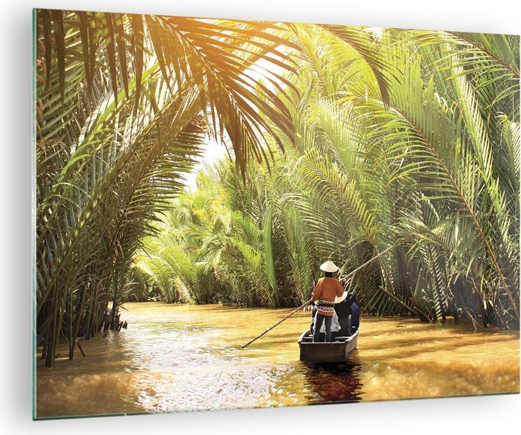 Bilder auf glas - Einteilig - Fluss Mekong £ódŸ - 70x50cm - Glasbilder - Wandbilder - Bilder - zum Aufhängen bereit - Wanddekoration aus Glas -...