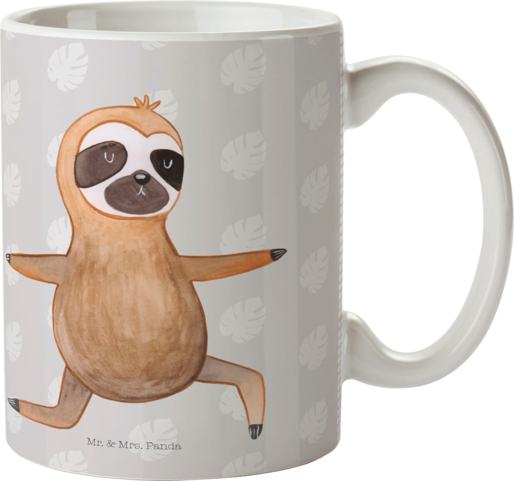 Mr. & Mrs. Panda Pott Faultier Yoga - Grau Pastell - Geschenk, Namaste, Plastikbecher, Mehrwegbecher, Kinderbecher, Kindertasse, Trinklernbecher