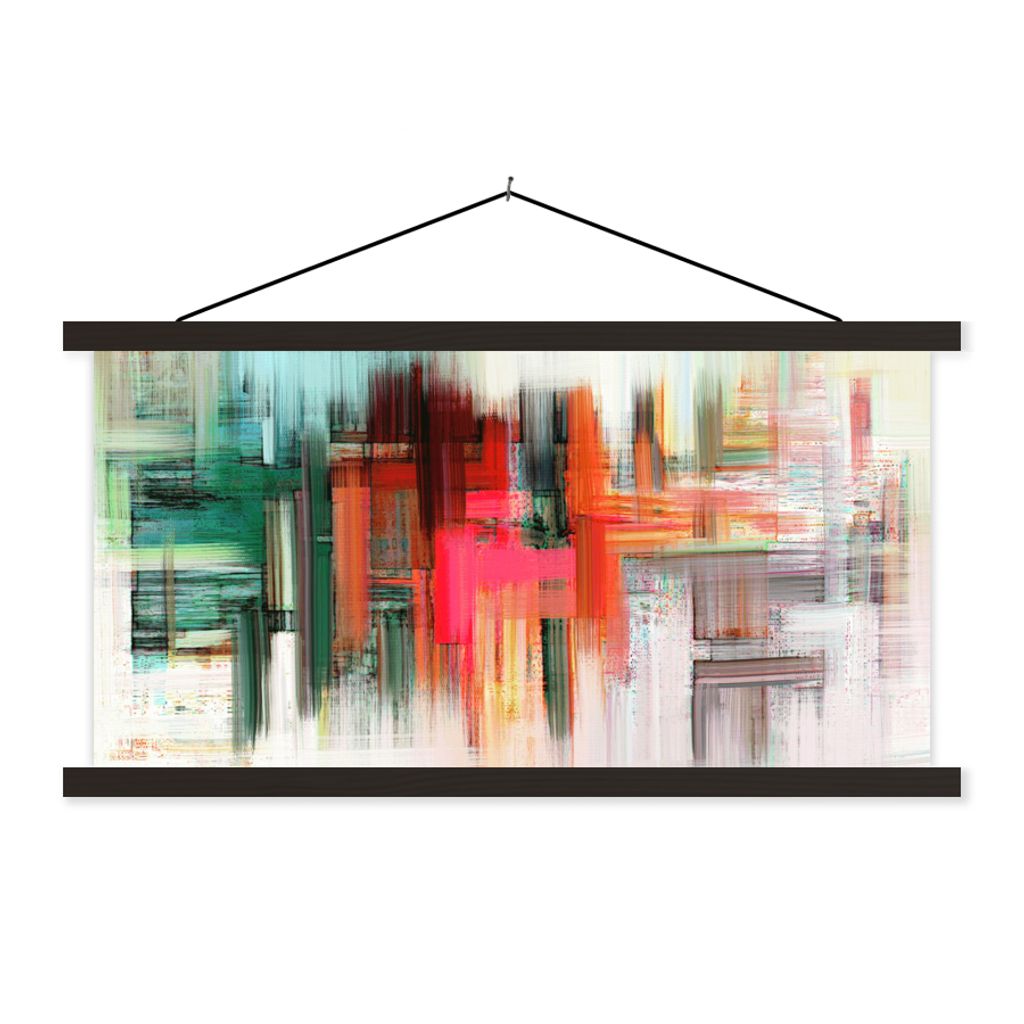 MuchoWow Textilposter Ölgemälde - Abstrakt 90x45 cm mit schwarzem Rahmen - Klemmleisten