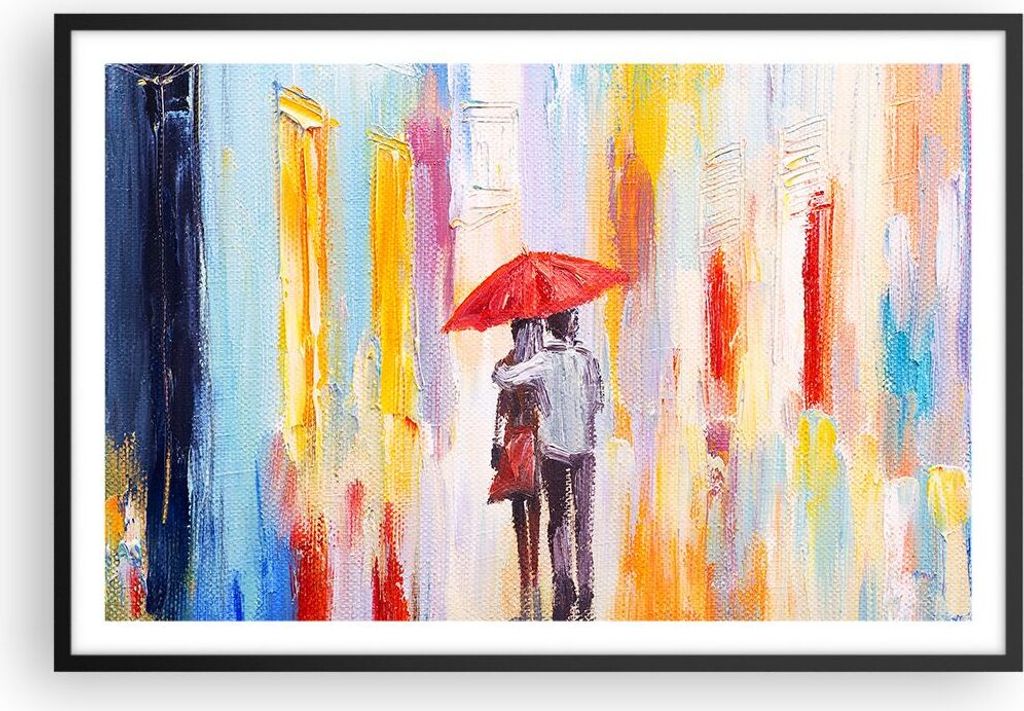 Gerahmtes Poster - Schwarzer Rahmen - Liebhaber Regenschirm - 91,5x61 cm - Wand Bild - Wanddeko - Wandbilder - Kunstposter - Wandposter - Bilderrah...